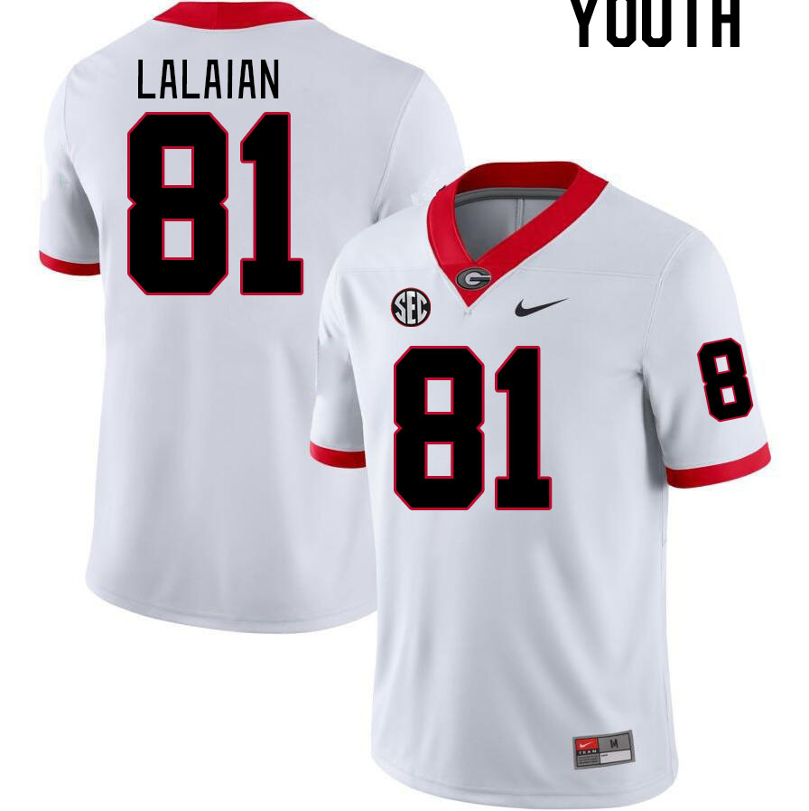 Youth #81 David Lalaian Georgia Bulldogs College Football Jerseys Stitched-White - Click Image to Close